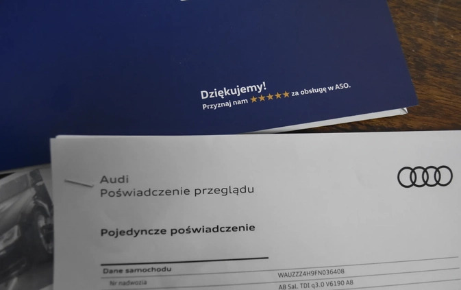 Audi A8 cena 149000 przebieg: 272000, rok produkcji 2015 z Chodzież małe 742